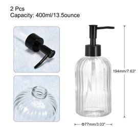 uxcell Soap Dispensers Set - 2 Pack 13.5Oz Glass Dish Hand Soap Dispenser with Black Pump for Kitchen Bathroom, Clear