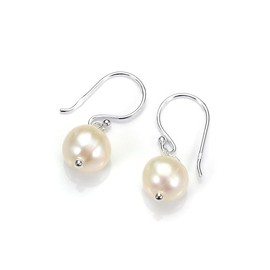 Sterling Silver & 9mm Freshwater Pearl Dangle Earrings - White