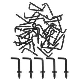 QUARKZMAN Pack of 50 L-Shaped Screw Hooks Hook Screws, 9 x 25 mm L-Shaped Small Screw Hooks for Screwing Right Angle Hooks Made of Carbon Steel Hook Nails Hooks, Black