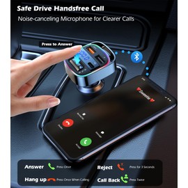 LIHAN Bluetooth 5.4 Car Adapter, FM Transmitter for Car, 54W Fast Charging, Handsfree Calling with CVC Noise Cancellation, Wireless Audio Adapter Support USB Drive, Compatible with 12V-24V Cars/Trucks