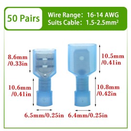 Hocansen 100 Pieces Spade Connectors Insulated Male and Female Quick Disconnects Wire Terminals Connectors Kit(Blue/NLS)