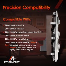 Master Power Window Switch & Panel Assembly, Compatible with Toyota 02-06 Camry, 03-08 Corolla, 06-08 Matrix, 04-09 Sienna, 04-06 Scion XA XB, Door Lock Control Driver Side, Replaces# 84820AA070