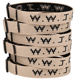 Pmormyy 6PCS WWJD Bracelet Pack for Women Men, Christian Jesus Gifts Wristbands, Adjustable WWJD Bracelets Bulk What Would Jesus Do Bracelet Beige