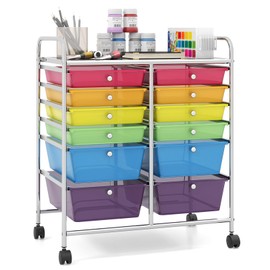 Giantex 12-Drawer Rolling Storage Cart, Multipurpose Movable Organizer Cart, Utility Cart for Home, Office, School (Colourful)