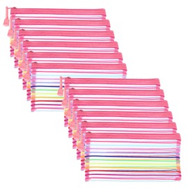 PATIKIL Mesh Zipper Pouch, 12 Pack Nylon B6 Size Pen Pencil Case Document Toiletry Cosmetic Makeup Zipper Travel Pouch Organizer for Office, Pink