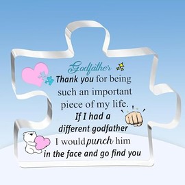 Godfather Puzzle Shaped Plaques Father's Day Gifts for Guardian Appreciate Birthday Present Ideas Acrylic Signs from Godson Goddaughter Desk Decorations to Godpapa Christmas Thanksgiving Keepsakes