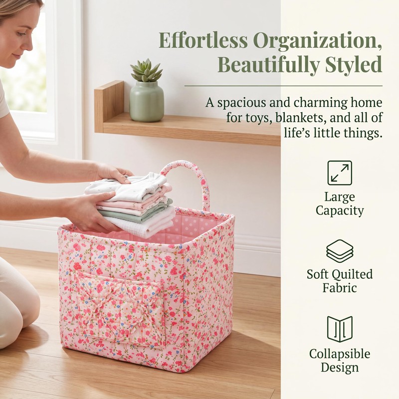 Quilted Laundry Basket with Handles—Multifunctional Fabric Storage Basket, Bohemian-Style Fabric