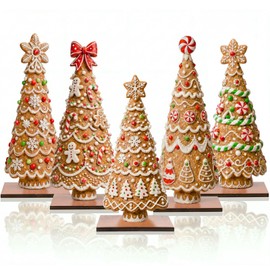 5 Pcs Christmas Gingerbread Tree Table Decorations Wooden Decor