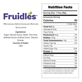 Fruidles Multicolor Round Lollipop, Mixed Fruit Flavor, Made in Brazil, Individually Wrapped, 8g Round Pop (Half-Pound)
