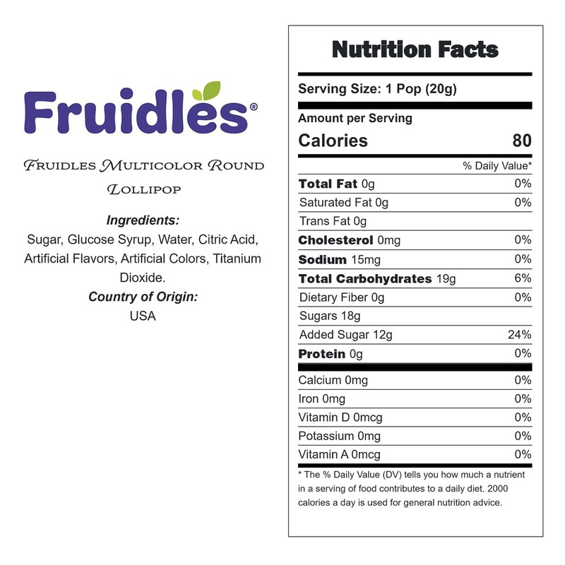 Fruidles Multicolor Round Lollipop, Mixed Fruit Flavor, Made in Brazil,
