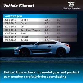 FJ1067 Fuel injectors Compatible with Volkswagen VW Beetle 2008-2018, Passat 2012-2014, Golf 2010-2014, Jetta 2007-2017, Bora 2007-2010, Rabbit 2006-2009 L5 2.5L Set of 5 Replace 85212237 07K906031C