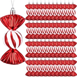 Fumete 48 Adornos Navideños de Caramelo de Menta de Plástico Decoraciones de Bastón de Caramelo con Purpurina para Árbol de Navidad Adornos Colgantes de Caramelo para Navidad (Rojo y Blanco)