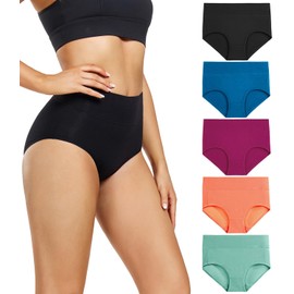 wirarpa Women's Underwear High Waisted Ladies Cotton Panties Soft Full Coverage Briefs 5 Pack Mixcolor 3X-Large