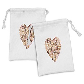 Ambesonne Hearts Fabric Pouch Set of 2, Heart Shape Image Filled with Colorful Hand Prints Open Palms for Unity and Empathy, Small Drawstring Bag for Toiletries Masks and Favors, 9" x 6", Multicolor