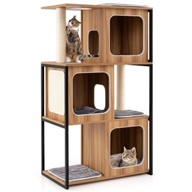 PETSITE 52-inch Wood Cat Tree for Indoor Cats, Multi-Level Solid Metal Framed Wooden Cat Tower with Sisal Scratching Posts and Pad, 3 Condos, and Top Platform with Cat Hole