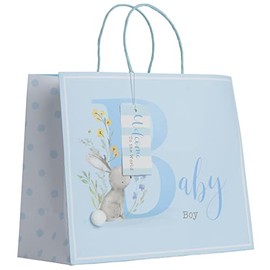 Design By Violet White Kraft Paper Rabbit Blue Baby Boy Gift Bag With Gift Tag Shopper Fully Recyclable Newborn Large
