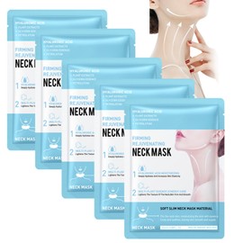 5pcs Neck Mask for Firming and Wrinkle Reduction - Rejuvenating Sheet Mask for Neck Line Care - Moisturising Facial Mask with Hyaluronic Acid, Tightening & Lifting Skincare for Smoother Necks