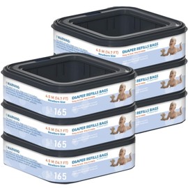 6 Pack Square Starter Refills Disposal Bags Refill Compatible with Diaper Genie Compact and Select Pails (Not Fit Classic Version Pails), Hold Up to 165 Newborn-Sized Diapers Per Refill