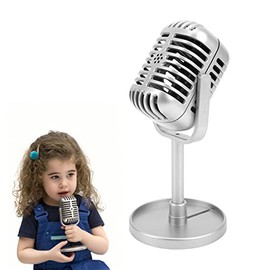 Akozon Classic Prop Microphone Retro Microphone Props Classic Microphone Model Vintage Plastic Microphone Stage Table Decoration for Filming Dance Shows Practice Using Microphone Props (Silver)