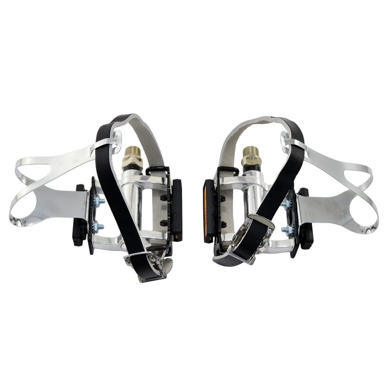 FPD NWL-424B+S41+T12 Road Touring Pedals with Toe Clips Cages Straps,