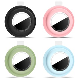 TRAZZIC 4-Pack for AirTag 2nd & 1st Gen Adhesive Case Holder, Strong Sticky Protective Cover for TV Remote, Headphone, Luggage, Purse, Jacket, Backpack, Laptop, Black/Pink/Avocado Green/Light Blue