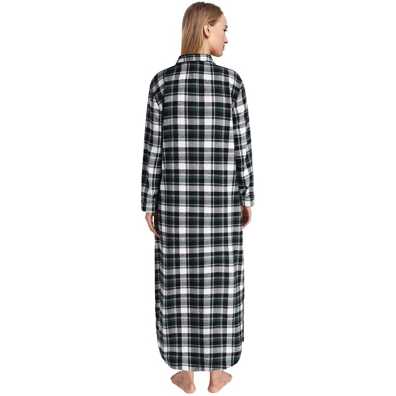 Latuza Women's Plaid Flannel Nightgowns Full Length Sleep Shirts XL