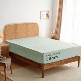 Wake In Cloud - Extra Deep King Fitted Sheet 1 Piece - 50cm Deep Pocket Bed, 1000TC Ultra Soft Microfiber, Sage Green, King Size