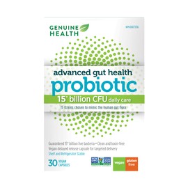 Genuine Health Genuine Health Advanced Gut Health Gentle-Care Probiotic, 30 count, 15 Billion CFU, Natural daily gut health and digestive support, 15 diverse and balanced strains per capsule, Dairy, soy & gluten-Free, Non-GMO, Vegan
