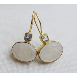 Blautopas und Mondstein Edelstein vergoldet Sterling Silber Ohrringe - Natürlicher Edelstein - Geburtstagsgeschenk - Weihnachtsgeschenk - Handgefertigte Geschenkideen für Frauen