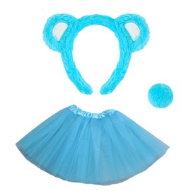 Ycfish 3 Pcs Plush Bear Ears Hairband Round Tail Tulle Skirt Set, Adjustable Animal Headband And Ballet Tutu Skirt, For Cosplay, Party, Performance, Costume Accessories Supplies (Bule)
