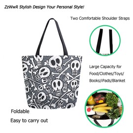 ZzWwR Horrible Skulls Bones Pattern Large Canvas Daily Gym Beach Travel Reusable Grocery Shopping Tote Bag