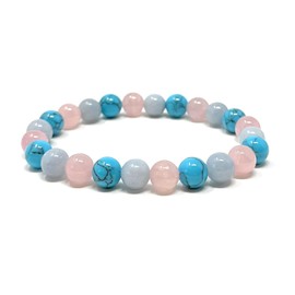 Grandma Bracelet - Crystal Gemstone Stretch Bead Bracelet - Soul Cafe Gift Box & Tag - Rose Quartz, Turquoise, Aquamarine