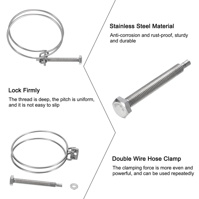 sourcing map 10Pcs Double Wire Hose Clamp, 83-90mm Adjustable Stainless
