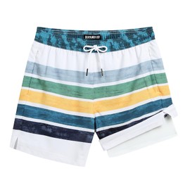 blackmogoo - Bañador para hombre de 5 pulgadas con forro de compresión, pantalones cortos de playa elásticos de secado rápido con bolsillos con cierre, Rayas cruzadas azules, XX-Large