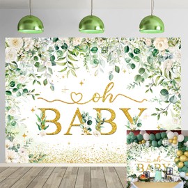 Greenery Oh Baby Backdrop for Baby Shower 7x5FT Gold Eucalyptus Leaves Gender Neutral Decorations Photography Background Newborn Party Banner Decor Supplies Shooting Props