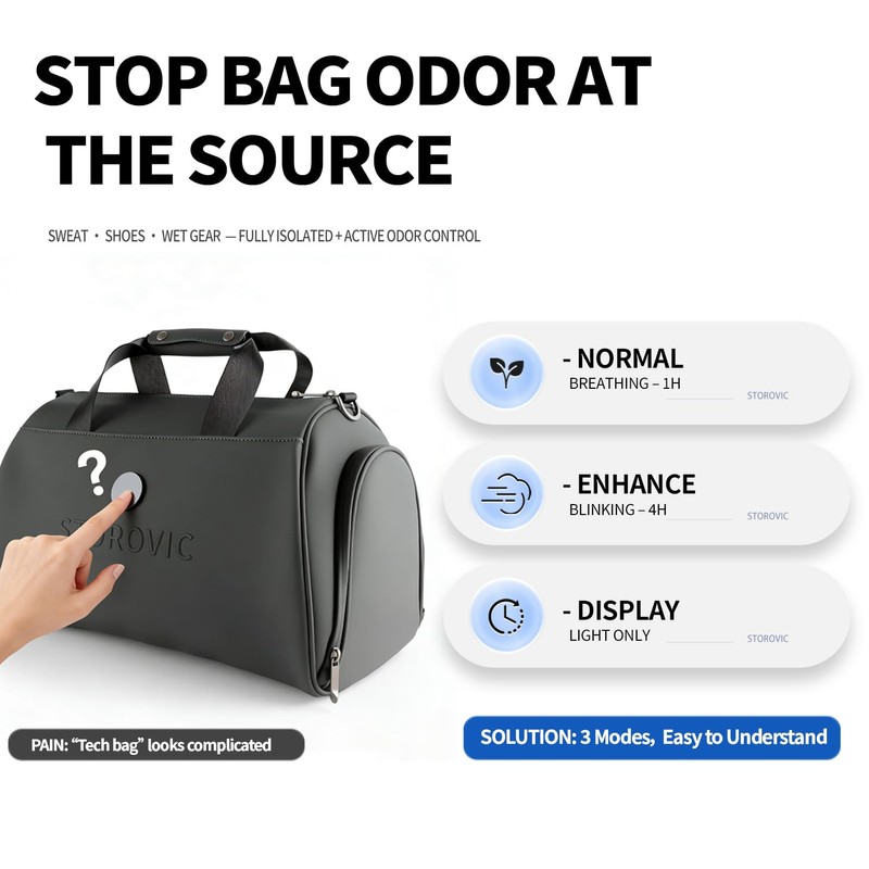 STOROVIC Tech-Driven Deodorizing Gym Bag for Men & Women, 32L