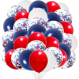 12 Inch Red White Balloons and Navy Blue Balloons with Confetti Balloons，50pcs，for Party Decorations
