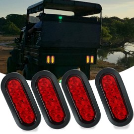 FSBCGT 4PCS Red 6" Oval 10 LED Trailer Tail Lights Kit Stop Turn Tail Brake Light Flush Mount w/Rubber Grommet for 12V Truck Trailer RV UTV Bus