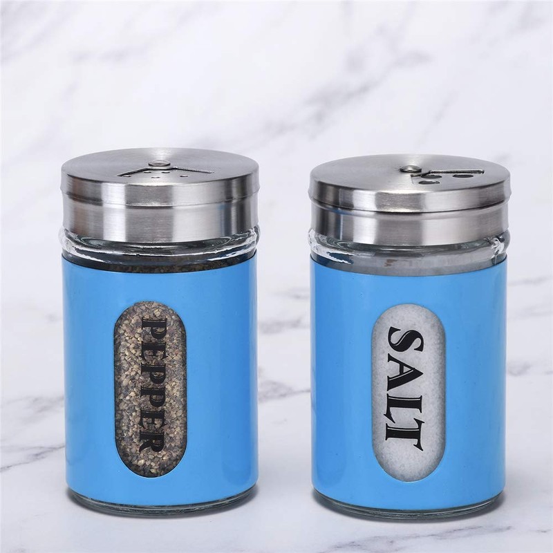 Salt and Pepper Shakers Stainless Steel and Glass Set with