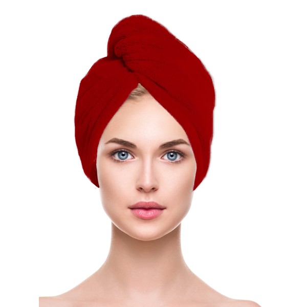 Luxe Home - Bath, Hand and Face Towel Set. Matching Hair Turban Wrap, Bath Sheet 600GSM 100% Pure Turkish Cotton (Red, 3 Piece Towel Bundle)