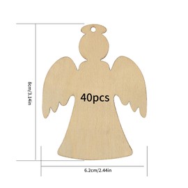 Pack of 40 Wooden Christmas Tree Decorations, Angel Shape, Wooden Pendants, Untreated Christmas Tree Decorations Wood for Painting and Crafts for Christmas Decoration, Christmas Decoration for