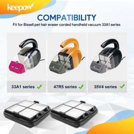 KEEPOW Pet Hair Eraser Filter Replacement 97D5 6 Pack, Compatible with Bissell Pet Hair Eraser Corded Handheld Vacuum 33A1 Series, 35V4 Series, 47R5 Series, Part# 2037416, 2031432