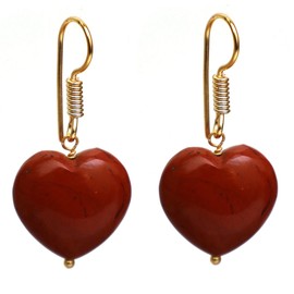 Gempires Natural Love Heart Gemstone Dangling Earrings Red Jasper Crystal Jewelry Hypoallergenic Gold Plated Elegant Gift Earrings For Women
