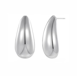 ALRNBY Gold Chunky Teardrop Earrings for Women Dainty Long Drop Earrings Gold Silver Jewelry S925 Silver Posts Hypoallergenic (Silver)