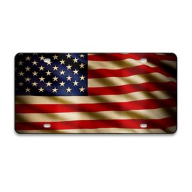 Front License Plate Cover - American Flag License Plate, 6×12 inch Aluminum Decorative License Plates, Patriotic Novelty Vanity Tag, Car Decor Accessory with 4 Holes, Car Plates Decor for Men