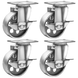 Online Best Service 4 All Steel Swivel Plate Caster Wheels w Brake Lock Heavy Duty High-Gauge Steel Gray (3.5" with Brake)