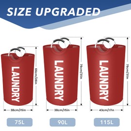 EpicTotes 75L Large Laundry Basket, Freestanding Waterproof Laundry Hamper, Collapsible Folding Tall Clothes Hamper, Easy Carry with Foam Protected Aluminum Handles for Dorm, Family, Travel (Red)