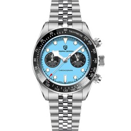 LACZ DENTON Pagani Design 1718 Panda Dial Men's Chronograph Watches Japan VK64 Movement Stianless Steel 100M Waterproof Men Fashion Casual Watch (Blue)