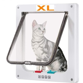 Nexsol Large Cat Door (Outer Size 11" x 9.8"), 4 Way Locking Cat Door for Windows & Sliding Glass Door, Weatherproof Cat Flap Door for Cats & Doggie with Circumference < 24.8"
