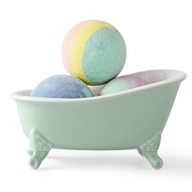 NEWHENGS 6.1“ Vintage Ceramic Mini Decorative Clawfoot Bathtub Bar Soap Dish, Kitchen Sponge Holder and Shower Tray for Bathroom, 1 Pack (Bright Teal)